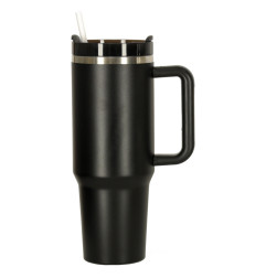 Termo puodelis su šiaudeliu ir rankenėle termosas 1200ml juodas