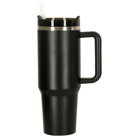 Termo puodelis su šiaudeliu ir rankenėle termosas 1200ml juodas