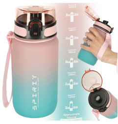 Vandens butelis su gradacija 600 ml rožinės-mėlynos spalvos