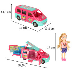 Lėlių automobilis kemperis su priedais ir baseinu