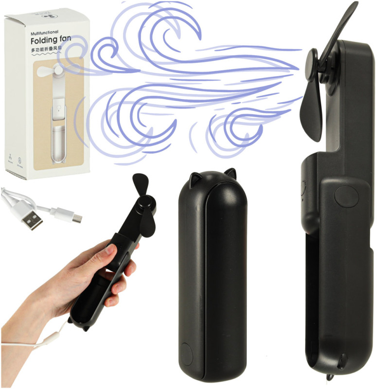 Stalinis ventiliatorius mini rankinis sulankstomas ventiliatorius nešiojamas USB juodas Stalinis ventiliatorius mini rankinis sulankstomas ventiliatorius nešiojamas USB juodas