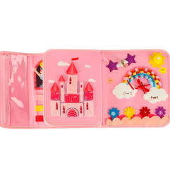 Sensorinė montessori manipuliavimo lenta rožiniame dėkle