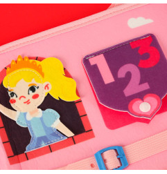 Sensorinė montessori manipuliavimo lenta rožiniame dėkle