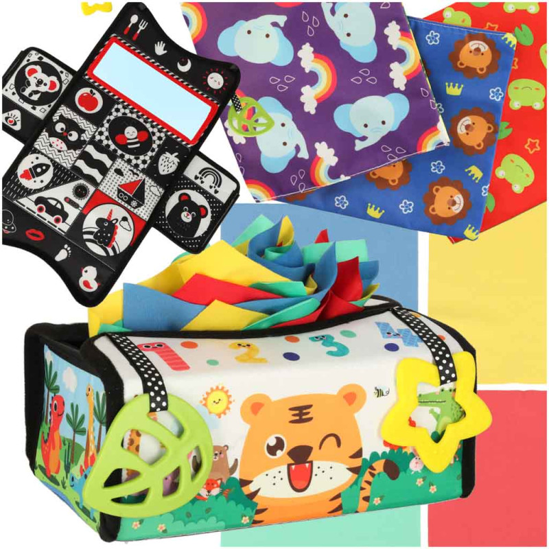 Sorteris sensorinių servetėlių dėžutė montessori kilimėlis 2in1 Sorteris sensorinių servetėlių dėžutė montessori kilimėlis 2in1