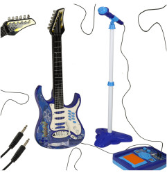 Elektrinė roko gitara su stiprintuvu ir mikrofonu vaikams mėlyna