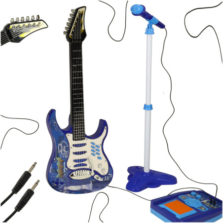 Elektrinė roko gitara su stiprintuvu ir mikrofonu vaikams mėlyna