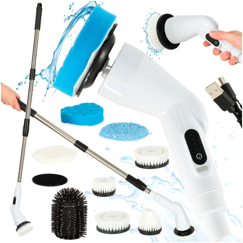 Rotacinis šluostės elektrinis valymo šepetys su 9 šepetėlių galvutėmis Rotacinis šluostės elektrinis valymo šepetys su 9 šepetėlių galvutėmis