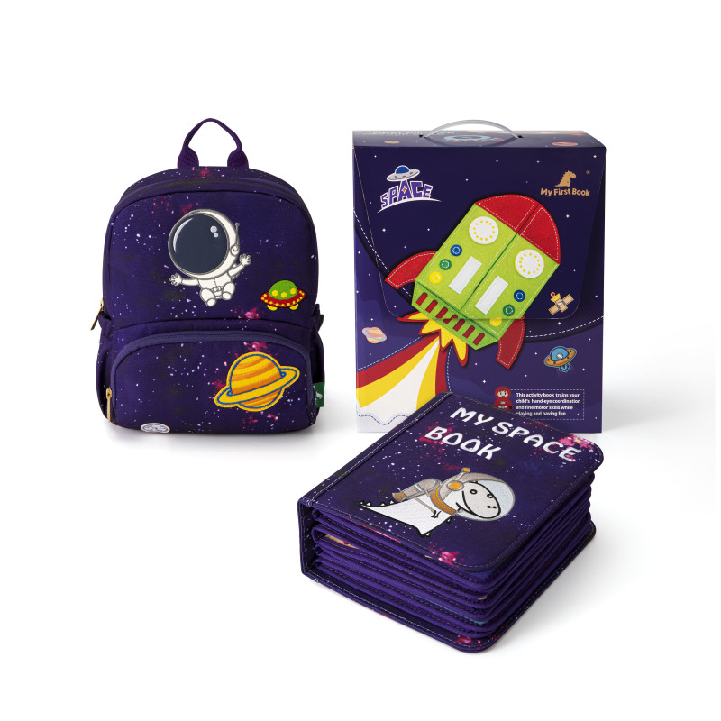 Manipuliacinė montessori knyga su kuprine ir įpakavimu Kosmosas 3-6 m.