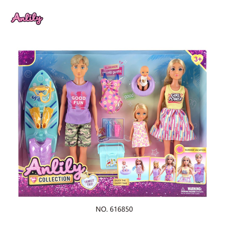 Lėlių rinkinys, šeima atostogauja + priedai