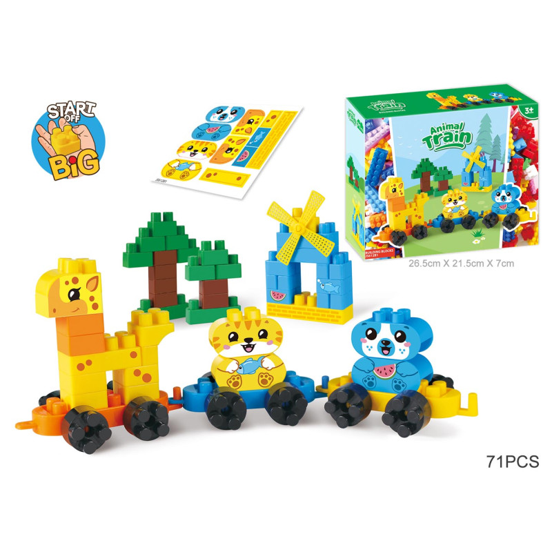 Didelių kaladėlių rinkinys "Gyvūnų traukinys