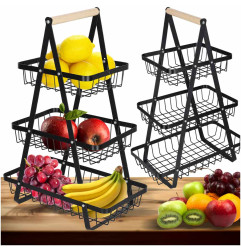 Vaisių ir daržovių krepšelis trijų pakopų lėkštė metalas medis