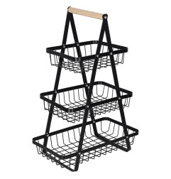 Vaisių ir daržovių krepšelis trijų pakopų lėkštė metalas medis