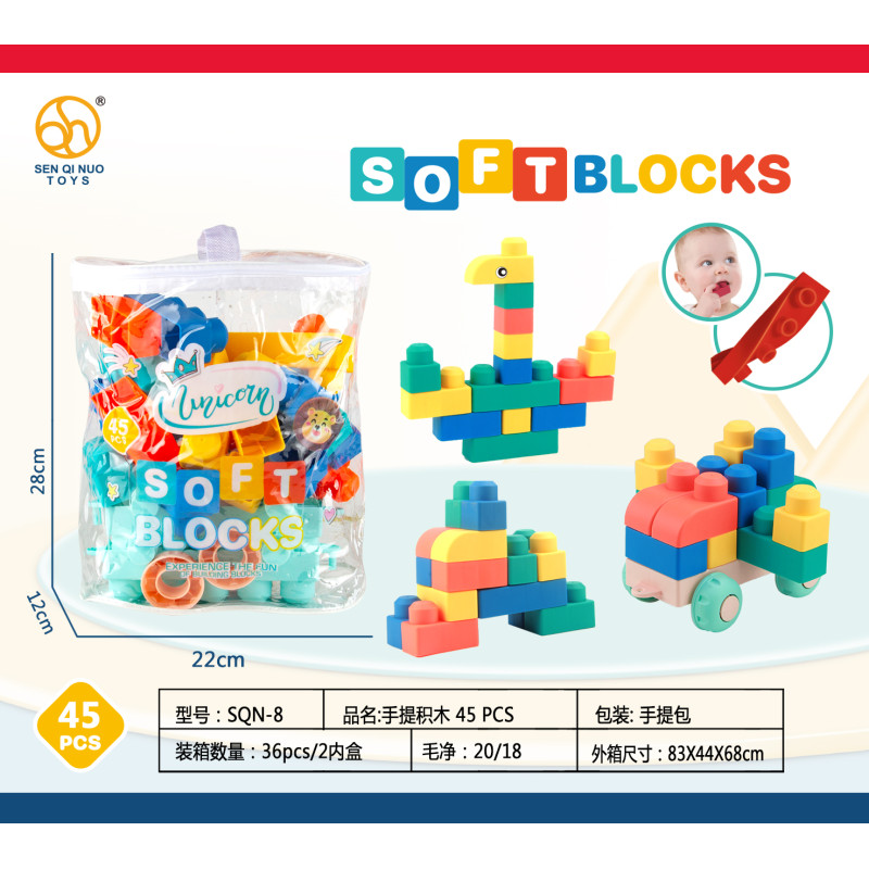 Minkštų kaladėlių rinkinys 45 vnt.