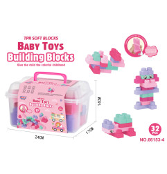 Minkštų kaladėlių rinkinys 32 vnt. Rožinis + lagaminas