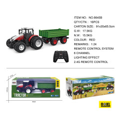 Raudonas R/C traktorius su žalia puspriekabe