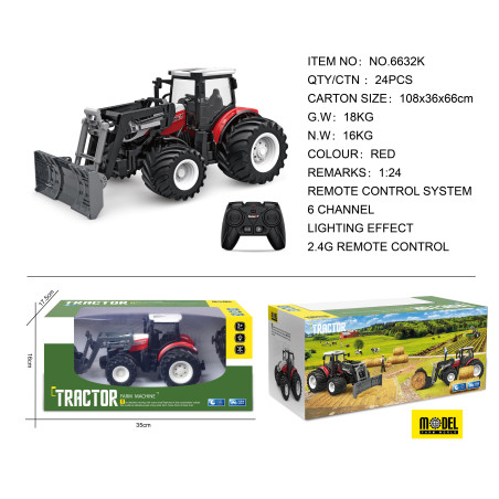 Traktorius ir buldozeris R/C 1:24 Raudonas