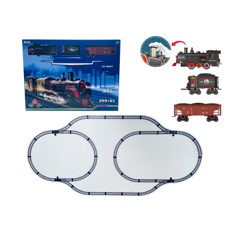 MEGA traukinys su dūmų, šviesų ir garso funkcijomis