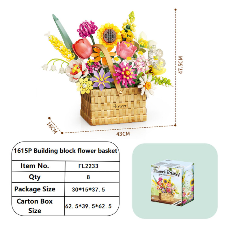 Pavasario puokštė krepšyje Statybinių kaladėlių rinkinys 1615 vnt.