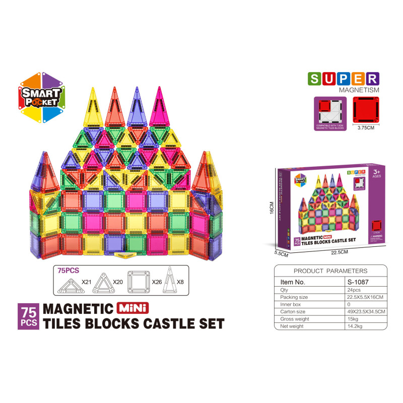 Spalvingų magnetinių kaladėlių rinkinys 75 vnt.