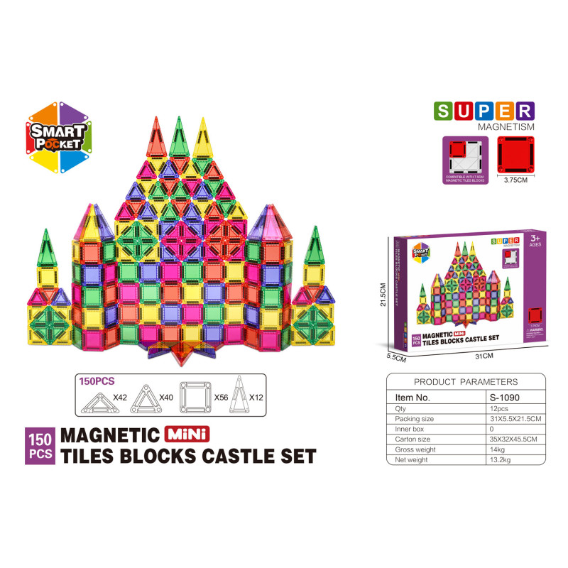 Spalvotų magnetinių kaladėlių rinkinys 150 vnt.