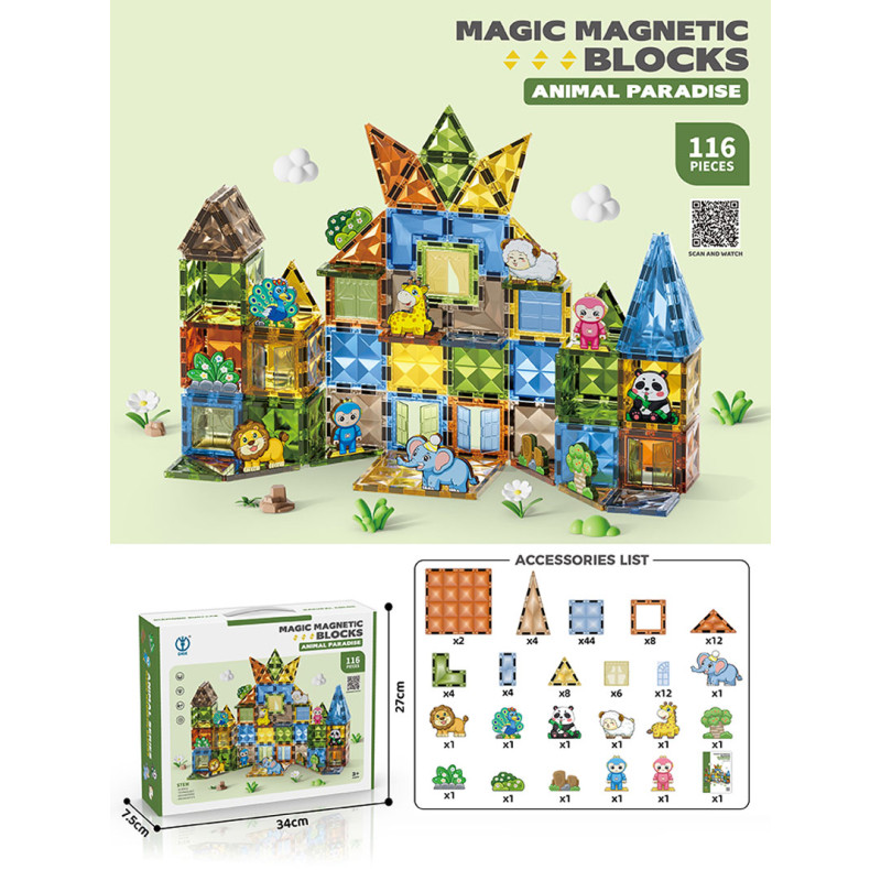 Magnetinių kaladėlių rinkinys 116 vnt.