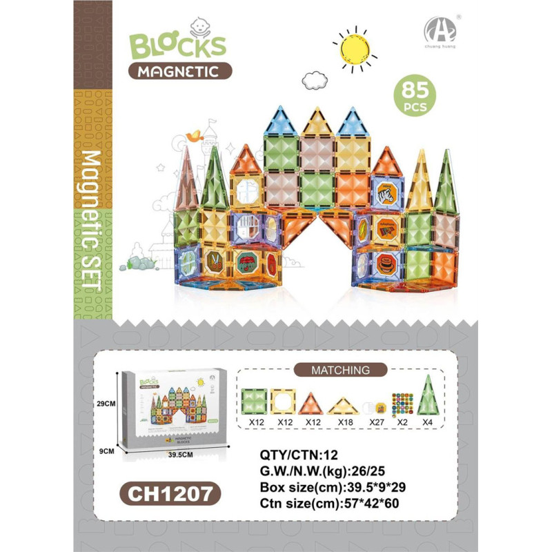 3D magnetinių kaladėlių rinkinys 85vnt.