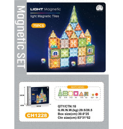 3D magnetinių kaladėlių rinkinys su foniniu apšvietimu, 75 vnt.