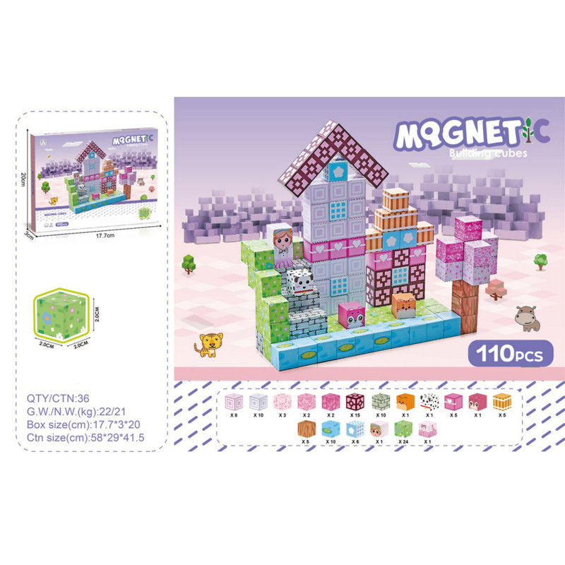 Magnetinių kubelių, kaladėlių rinkinys, 110 vnt.