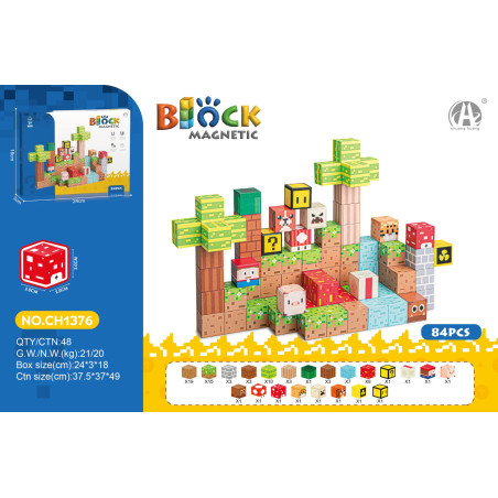 Magnetinių kubelių, kaladėlių rinkinys, 84 vnt.