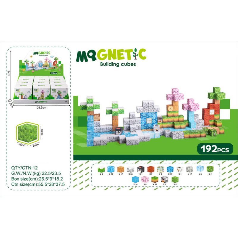 Magnetinių kubelių rinkinys, kaladėlės, 384 vnt.