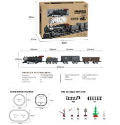 Retro traukinys su šviesomis, garsais ir dūmų funkcija 172 cm
