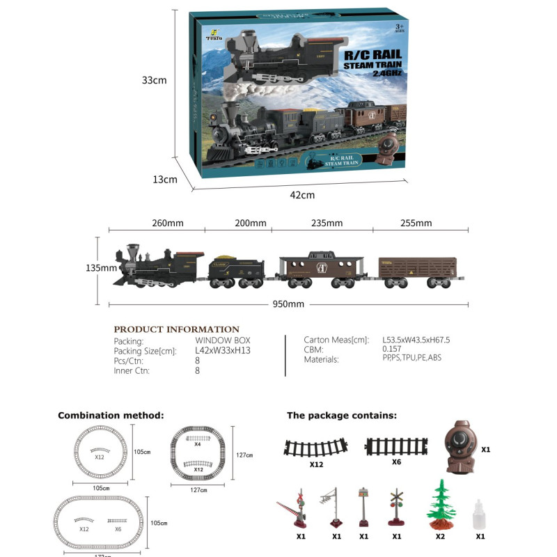 Transporto retro traukinukas su šviesos, garso ir dūmų funkcija 172cm