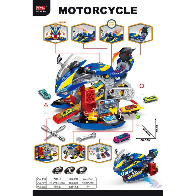 MEGA automobilių stovėjimo aikštelė su dūmų funkcija Motociklas