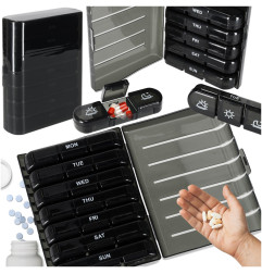 Vaistų tablečių organizatoriaus konteineris juodas