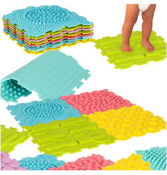 Sensorinis kilimėlis montessori pėdų masažo dėlionė 8 dalių pastelinės spalvos