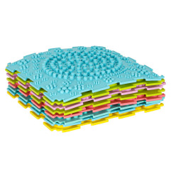 Sensorinis kilimėlis montessori pėdų masažo dėlionė 8 dalių pastelinės spalvos