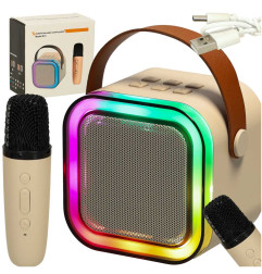 Karaokės rinkinys "Bluetooth" garsiakalbis mikrofonas USB LED smėlio spalvos