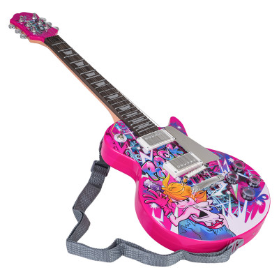 Rožinė vaikiška elektrinė gitara