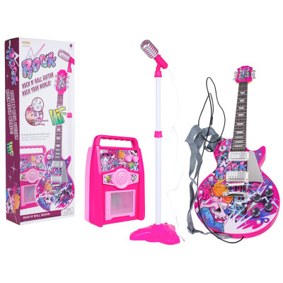 Gitaros ir stiprintuvo rinkinys rožinės spalvos
