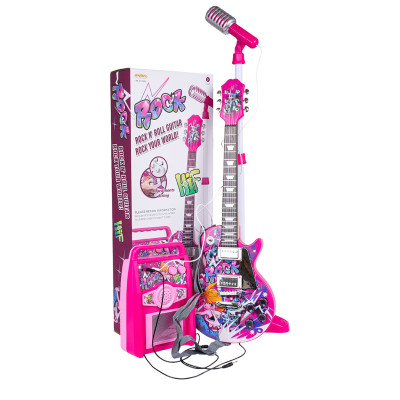 Gitaros ir stiprintuvo rinkinys rožinės spalvos