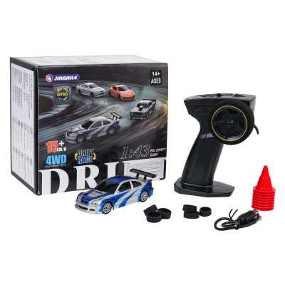 R/C drifto automobilis 1:43 mėlynas + priedai