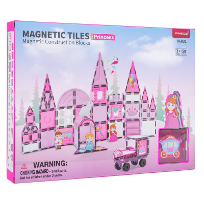 Rožinės princesės magnetinių kaladėlių rinkinys konstruktorius 58 vnt.