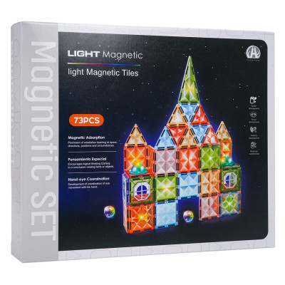 3D magnetinių kaladėlių konstruktorius su foniniu apšvietimu, 75 vnt.