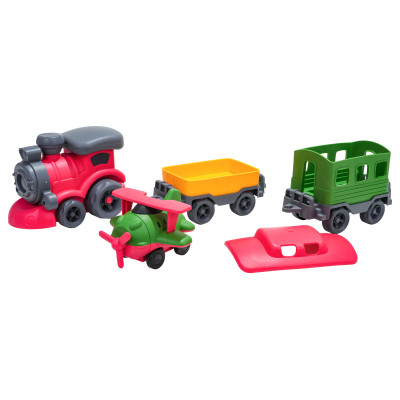 Bioplastiko traukinio ir vagonų rinkinys