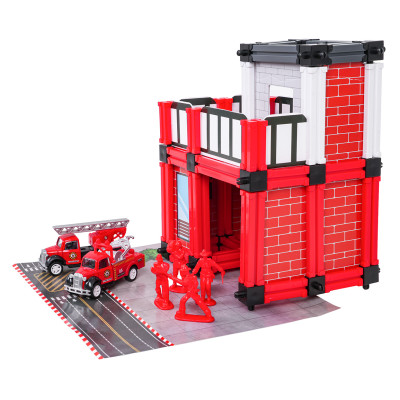 Ugniagesių garažo rinkinys + priedai ir figūrėlės