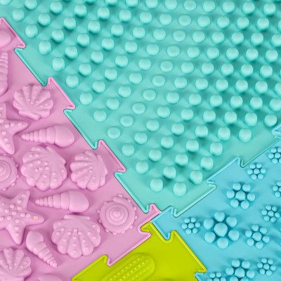 Sensorinis kilimėlis montessori 8 dalių pastelinės spalvos