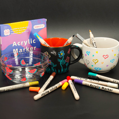 Akriliniai žymekliai vandeniui atsparūs 12 vnt.