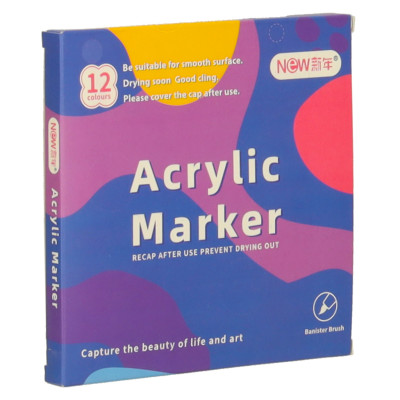 Akriliniai žymekliai vandeniui atsparūs 12 vnt.