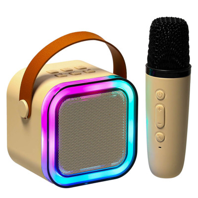 Karaokės rinkinys "Bluetooth" garsiakalbis mikrofonas USB LED smėlio spalvos