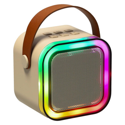 Karaokės rinkinys "Bluetooth" garsiakalbis mikrofonas USB LED smėlio spalvos